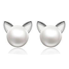 Load image into Gallery viewer, Fashion Cute Kitten Ear Studs Simulated Pearl Crystal Hollow Out Cat Stud Earring for Women Female Minimalist Jewelry Gifts
