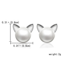 Load image into Gallery viewer, Fashion Cute Kitten Ear Studs Simulated Pearl Crystal Hollow Out Cat Stud Earring for Women Female Minimalist Jewelry Gifts