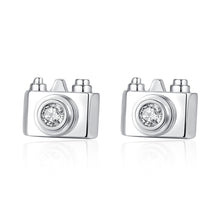 Load image into Gallery viewer, Minimalist Gold Silver Color Cubic Zirconia Copper Camera Stud Earrings For Women Small Cute Studs Girl's Jewelry Gift