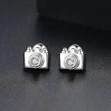 Load image into Gallery viewer, Minimalist Gold Silver Color Cubic Zirconia Copper Camera Stud Earrings For Women Small Cute Studs Girl's Jewelry Gift