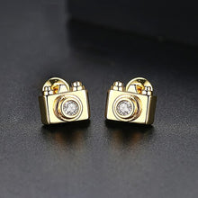 Load image into Gallery viewer, Minimalist Gold Silver Color Cubic Zirconia Copper Camera Stud Earrings For Women Small Cute Studs Girl's Jewelry Gift