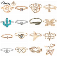 Load image into Gallery viewer, Gold Silver Minimalist Ring Women's CZ Crystal Cactus DNA Chemistry Moon Size 7 Wedding Knuckle Boho Rings Fashion Jewelry