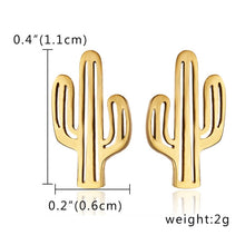 Load image into Gallery viewer, Women Gold/Silver color Stainless Steel Cute Stud Earrings Girls Animal Pineapple cactus Cat Earrings Minimalist Jewelry