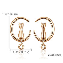 Load image into Gallery viewer, 2019 Minimalist Jewelry Female Earrings Rhinestone Cat Earring Cute Cat Stud Earrings Hollow Cat Fish Animal Ear Stud Girls Gift