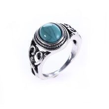 Load image into Gallery viewer, Fashion Retro Titanium Stainless Steel Rings for Women Men Silver Geometric Hollow Knuckle Rings with Green Stone