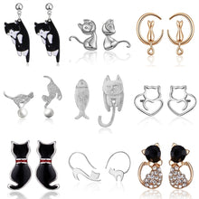 Load image into Gallery viewer, Cute Kitten Cartoon Animal Stud Earring Women Simple Elegant Multiple Style Cat Alloy Earrings Female Minimalist Jewelry Gifts
